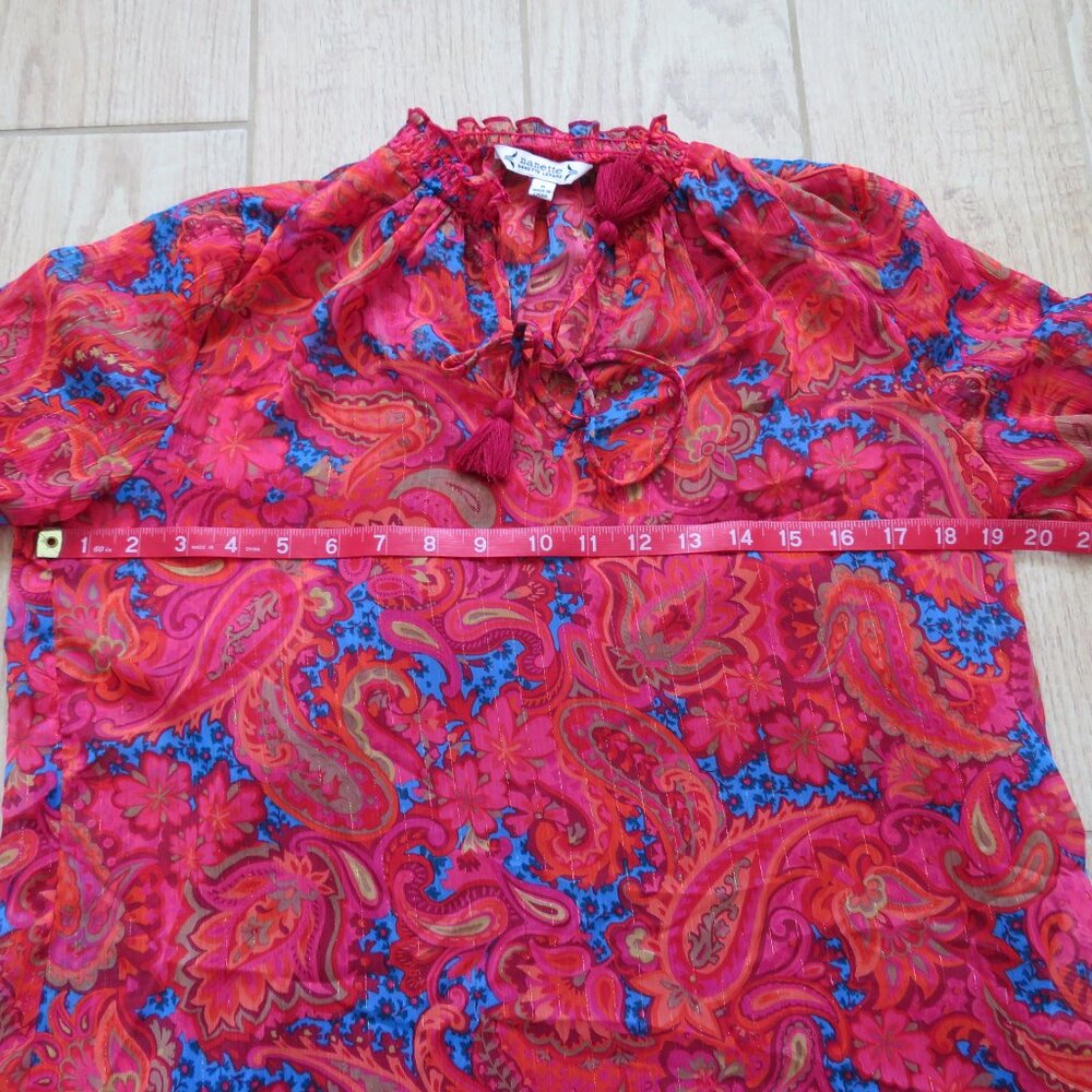 NWT Nanette Lepore Sheer Pink Paisley Floral Bohemian Pullover Blouse Size S - Picture 7 of 9